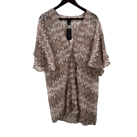 Steve Madden Tie‎ Front Sheer Patterned Kimono Clay One Size New - Picture 1 of 5